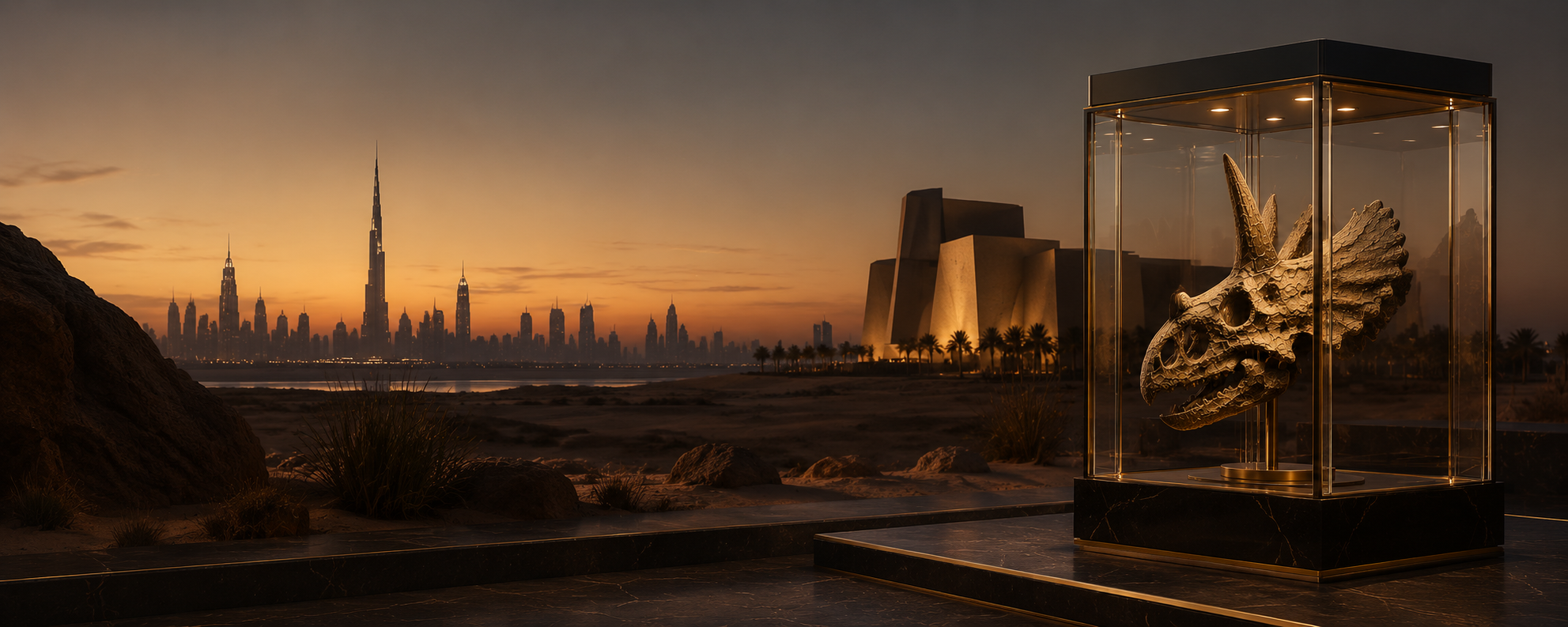Desert cityscape and fossil display